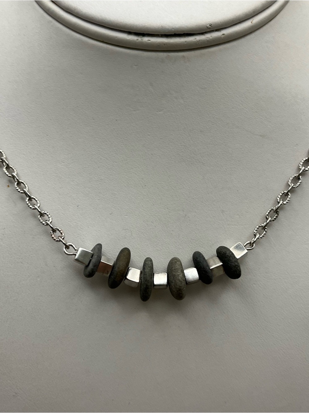 Handmade Sterling Silver Maine Beach Stone Necklace Artisan Natural Choker